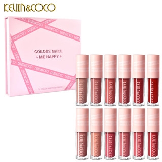 Kevin&amp;coco 12 สี สีชมพู สติกเกอร์ ลิปกลอส ธรรมชาติ ติดทนนาน ลิปสติก girly