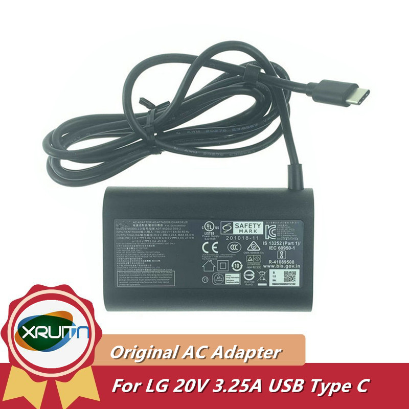 Original LG 65W USB-C 20V 3.25A อะแดปเตอร์ AC/DC สําหรับ LG กรัม 15Z90Q 16Z90Q 17Z90Q 16Z95PD 17Z90P