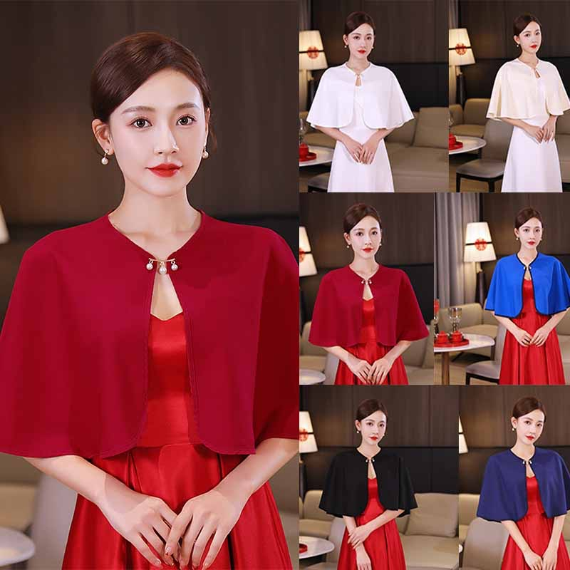 เสื้อคลุมไหล่ ผ้าชีฟอง สีขาวดํา สําหรับเจ้าสาว ใส่ไปงานแต่งงาน ปาร์ตี้
