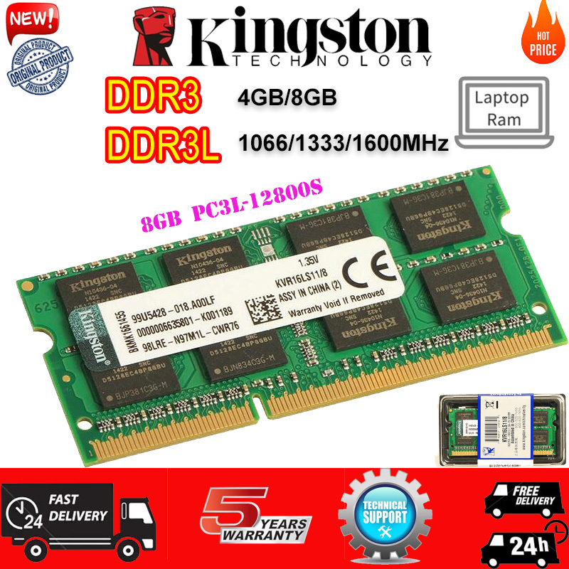 Kingston Value RAM หน่วยความจําแล็ปท็อป DDR3 DDR3L 4GB 8GB 1066 1333 1600MHz PC3L SODIMM