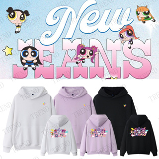 Kpop NewJeans Powerpuff Girls เสื้อกันหนาว เสื้อฮู้ดดี้ แบบสวมหัว พิมพ์ลายการ์ตูน MINJI HANNI DANIELLE HAERIN HYEIN น่ารัก ฮาราจูกุ แฟชั่นสไตล์สตรีท ลําลอง