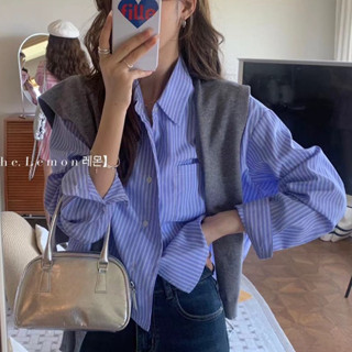 67107 เสื้อเชิ้ตแขนยาว ลายทาง ทรงหลวม