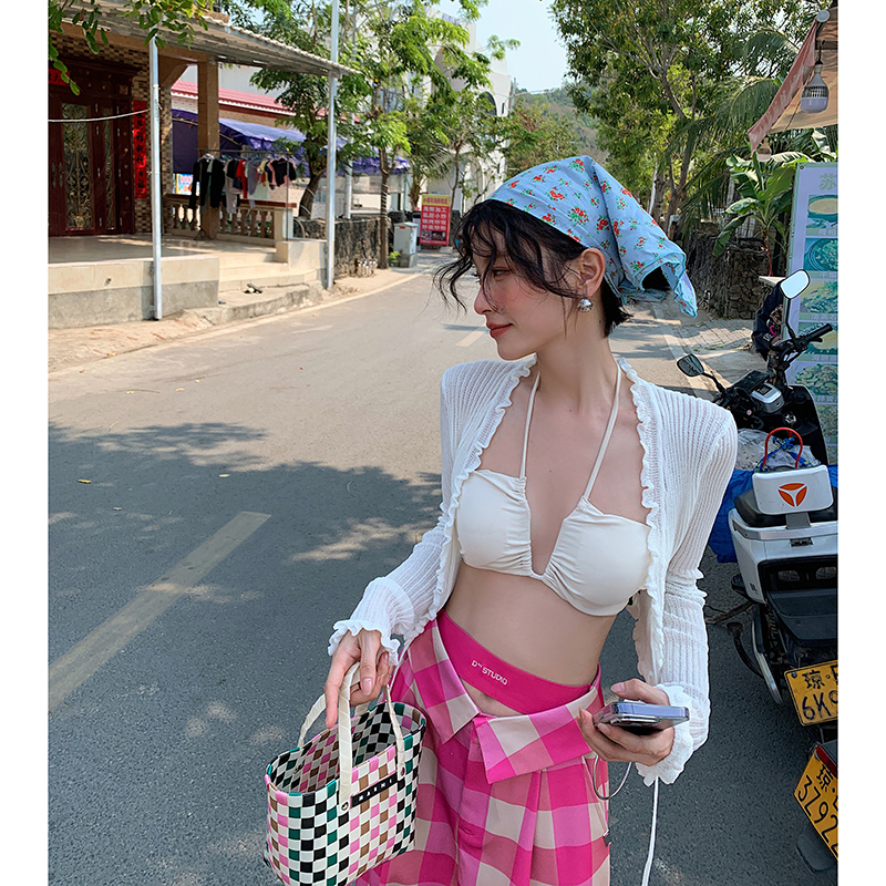 เสื้อคาร์ดิแกน ผ้าถัก แบบบาง แต่งระบาย สําหรับผู้หญิง 65646
