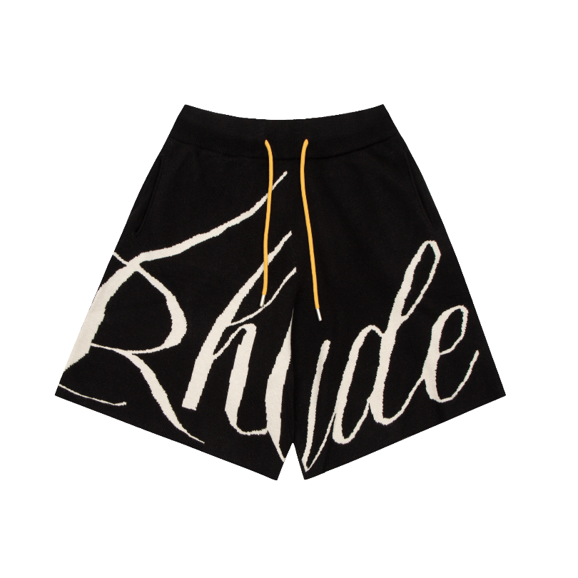 Rhude 2023ss กางเกงขาสั้น ผ้าถัก พิมพ์ลายตัวอักษร สําหรับผู้หญิงและผู้ชาย