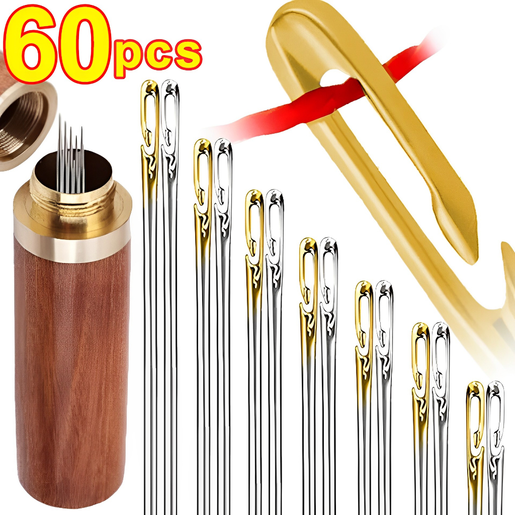 12/30/60pcs เข็มเย็บตาบอดสแตนเลสผู้สูงอายุเข็ม-ด้านข้างสําหรับเย็บผ้าในครัวเรือน DIY Jewerly ประดับด้วยลูกปัดด้ายเข็ม
