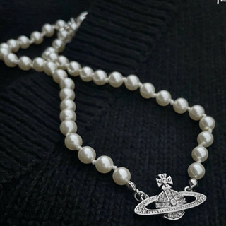 0820-YWTS Retro Fashion Brand Diamond-Embedded Saturn Pearl Necklace Female Online Influencer Light Luxury Queen Mother Full Diamond Planet Clavicle Chain Necklace Fashion NX7N