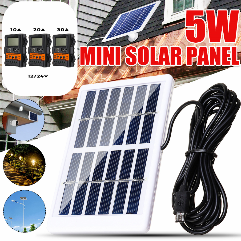 Mini Micro USB แผงพลังงานแสงอาทิตย ์ 5W 6V Mono solar Power Cell โมดูล Charger พร ้ อมอัพเกรด 10A/20