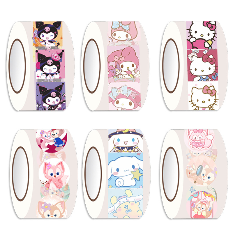 200 ชิ้น Sanrio Creative บัญชีมือสติกเกอร์ตกแต่งม้วนการ์ตูนน่ารักอะนิเมะ Cinnamoroll Kuromi Pochacco สติกเกอร์