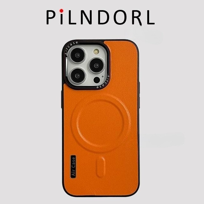 หนังหรูหราแสงสีส้มเคสโทรศัพท์มือถือแม่เหล็กสำหรับ Apple iPhone 14 13 12 Pro max เคสป้องกันการตกกระแทก iphone ใหม่ 13Promax