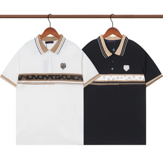Louis v เสื้อโปโล แขนสั้น ผ้าฝ้าย ปักลาย แฟชั่น สําหรับทุกเพศ