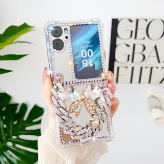 เคสมือถือ แบบกระจก ประดับโบว์ เพชร พร้อมสร้อยข้อมือ หรูหรา สําหรับ Samsung Z Flip5 ZFlip4 ZFlip3 zfold5 zfold4 zfold3 OPPO Findn2Flip