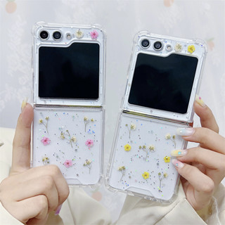 เคสซิลิโคนใส ลายดอกไม้แห้ง ดาว กลิตเตอร์ กันกระแทก สําหรับ Samsung galaxy Z Flip5 ZFlip 3 4 5