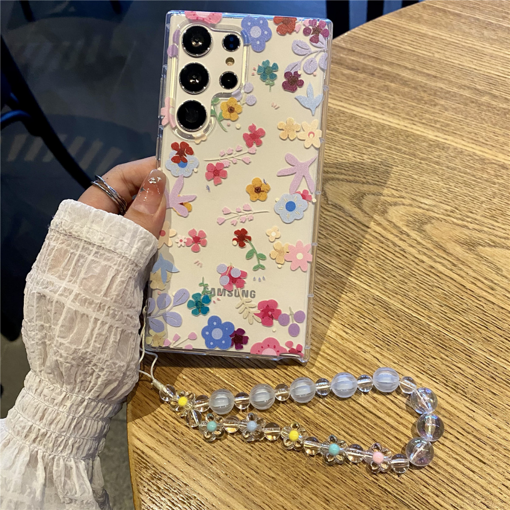 สวยงาม สีดอกไม้ ลูกปัดเชือก เคส Samsung Galaxy S24 Ultra S23 FE S23 Ultra S23 Plus S23 S22 Ultra S22 Plus S21Ultra S21+ S24 Plus S21FE Note10Plus Note20Ultra A14 A54 A53 A73 A23 A52 A32 A34 5G Case เคสโทรศัพท์ใหม่ TPU ซิลิโคนป้องกันการตก เคสมือถือซัมซุง