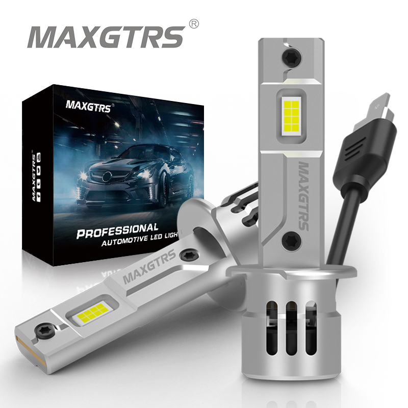 Maxgtrs ไฟหน้า H1 พลังงานสูง 55W พร้อมพัดลม 20000 Lumens CSP Chips สีขาว 6500K DC 9-18V 2 ชิ้น