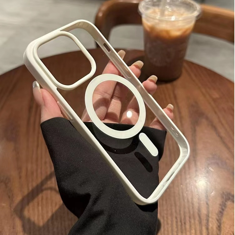 แม่เหล็กไร้สายชาร์จmatteโปร่งใสอะคริลิคสําหรับiphone 11 12 13 14 15 16 Pro Max XR X XS 7 8 Plus MiniซิลิโคนกันชนClear Hard PCกรณี