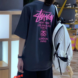 Stussy เสื้อยืดคู่รัก แขนสั้น โอเวอร์ไซซ์ สําหรับทุกเพศ