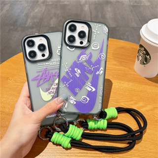 เคสนิ่ม ลายภาษาอังกฤษ พร้อมสายคล้อง แฟชั่น สําหรับ iPhone 11 12 13 14 15 PRO MAX iPhone14 iPhone14Pro