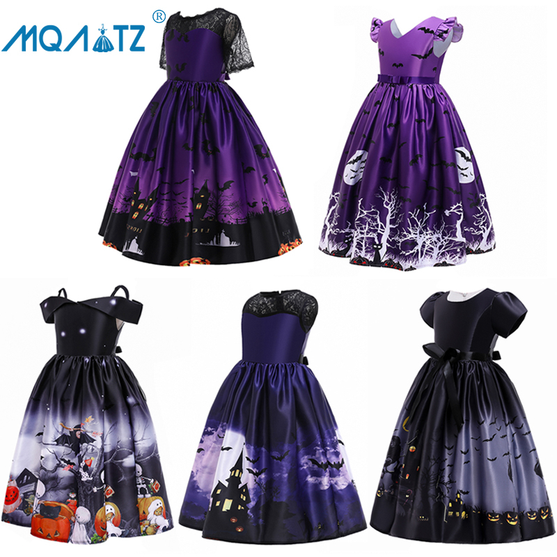 Mqatz ยาว Carnival ฮาโลวีนเครื่องแต่งกายสําหรับเด็กเด็กผู้หญิงเสื้อผ้าเด็กชุด Ghost รูปแบบคอสเพลย์ปาร์ตี้ 4-12 ปี WS010