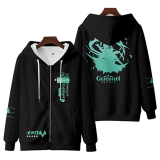 ใหม่ เสื้อกันหนาว เสื้อแจ็กเก็ตแขนยาว มีฮู้ด พิมพ์ลายอนิเมะ Genshin Impact Venti 3D มีซิป ทรงหลวม สไตล์ญี่ปุ่น แฟชั่นสําหรับผู้ชาย และผู้หญิง