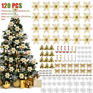 เครื่องประดับต้นคริสต์มาส เกล็ดหิมะ สีแดง 120 ชิ้น