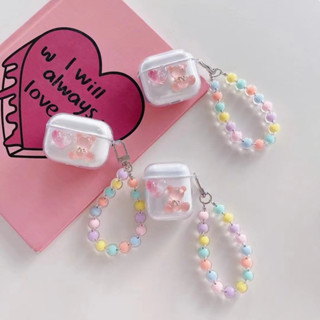 เคสหูฟัง กันลื่น กันน้ํา ลายหมีน่ารัก พร้อมสายโซ่คล้อง สําหรับ AirPods 1 2 Pro Pro 2 3