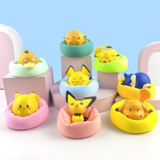 โมเดลฟิกเกอร์ PVC อนิเมะปิกาจู Snorlax Pichu Psyduck Sleep Sofa Q Version Kawaii ขนาด 6.5 ซม. ของเล่นสําหรับเด็ก ของขวัญ 8 ชิ้น ต่อชุด