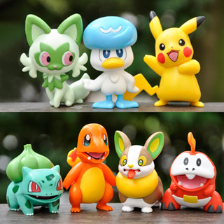 โมเดลฟิกเกอร์ PVC อนิเมะโปเกม่อน Scarlet and Violet Pikachu Bulbasaur Charmander Sprigatito Fuecoco Quaxly Q Version ขนาด 5-8 ซม. ของเล่นสําหรับเด็ก 7 ชิ้น ต่อชุด