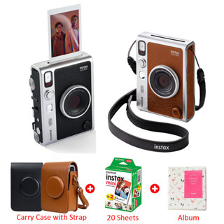 Fujifilm Instax Mini EVO กล้องสมาร์ทโฟน เครื่องพิมพ์ภาพถ่าย สีน้ําตาล / สีดํา + กระเป๋าเคส + อัลบั้ม + ฟิล์ม Instax Mini 20 แผ่น