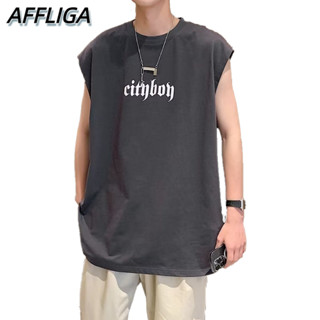 ❀AFF LIGA❀ เสื้อยืดแขนกุด หนังกลับ ทรงหลวม เหมาะกับฤดูร้อน สไตล์สปอร์ต สําหรับผู้ชาย และผู้หญิง