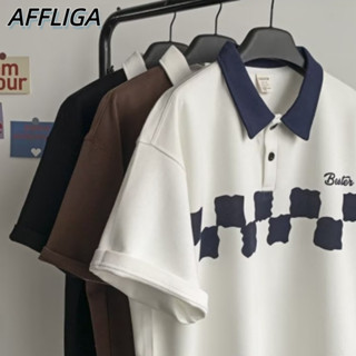 ❀AFF LIGA❀ เสื้อยืดโปโล แขนสั้น คอปก ลายสก๊อต ทรงหลวม สีตัดกัน สไตล์ญี่ปุ่น อเมริกัน เรียบง่าย แฟชั่นฤดูร้อน สําหรับผู้ชาย และผู้หญิง