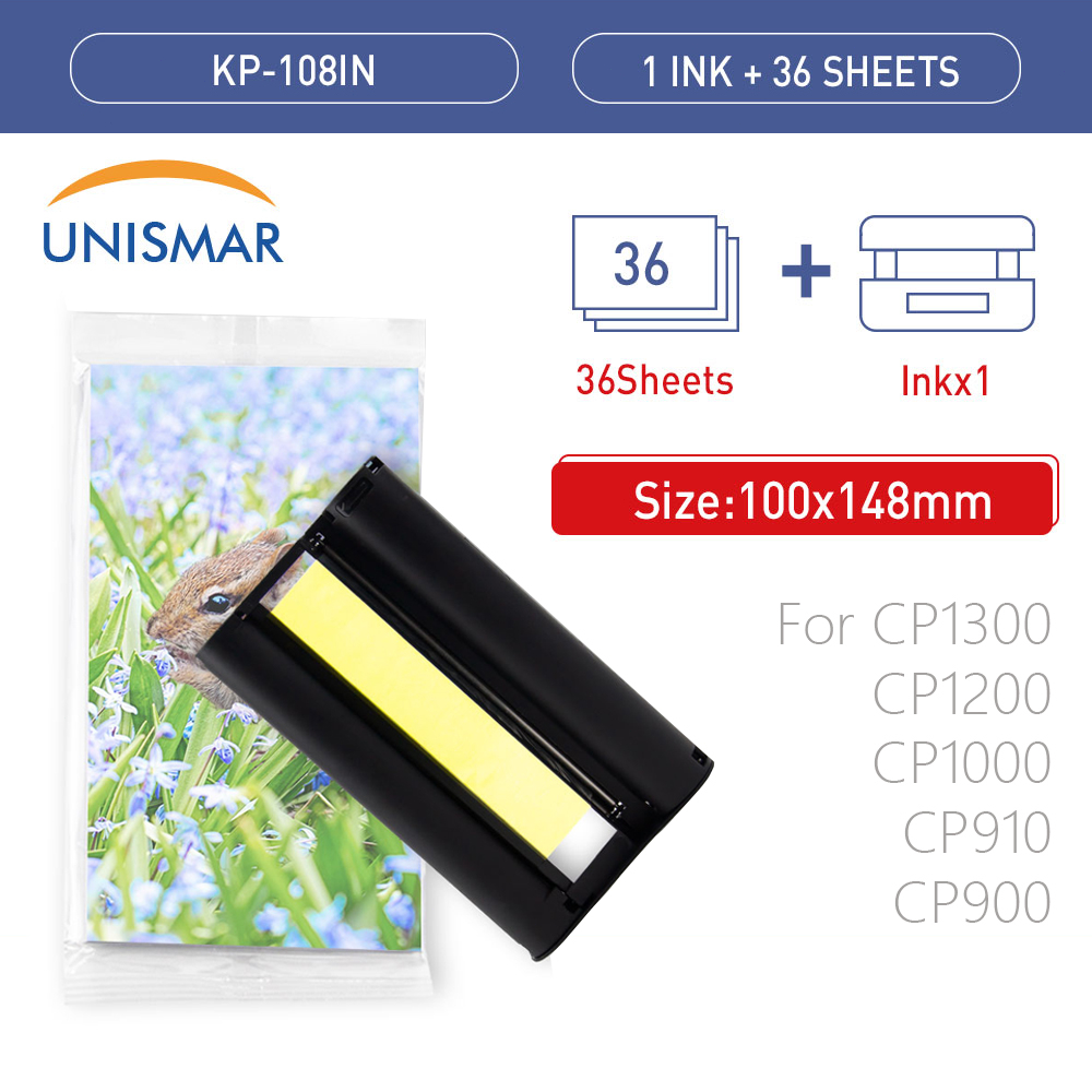 ตลับหมึก 1 แพ็ค และกระดาษรูปภาพ KP-36IN KP-108IN KP108IN สําหรับเครื่องพิมพ์ภาพ Canon Selphy CP1500 CP1300 CP1200 CP1000 CP910 CP900