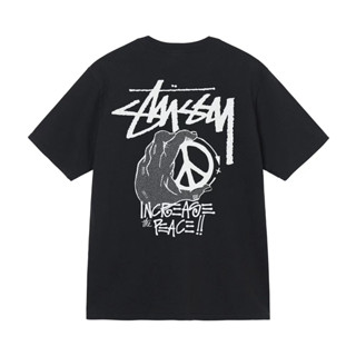 เสื้อยืดแขนสั้น พิมพ์ลาย Stuss Peace Hand แฟชั่นสําหรับผู้ชาย และผู้หญิง