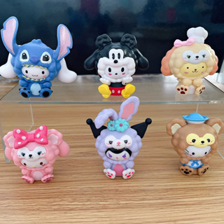 โมเดลฟิกเกอร์ การ์ตูนอนิเมะ Hello Kitty My Melody Kuromi Stitch Sanrio ขนาดเล็ก 5-7 ซม. 6 ชิ้น