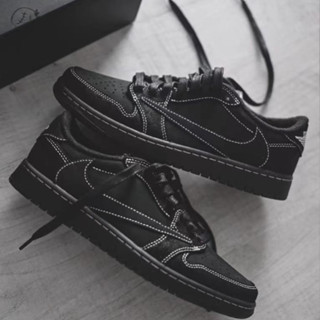 Travis Scott x Air Jordan 1 Low OG "Black/Phantom" รองเท้าบาสเก็ตบอล สีดํา DM7866-001