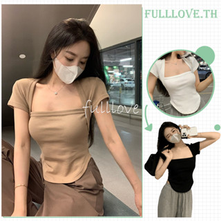 Fulllove พร้อมส่ง เสื้อแขนสั้นคอเหลี่ยมย้อนยุคสไตล์เกาหลี