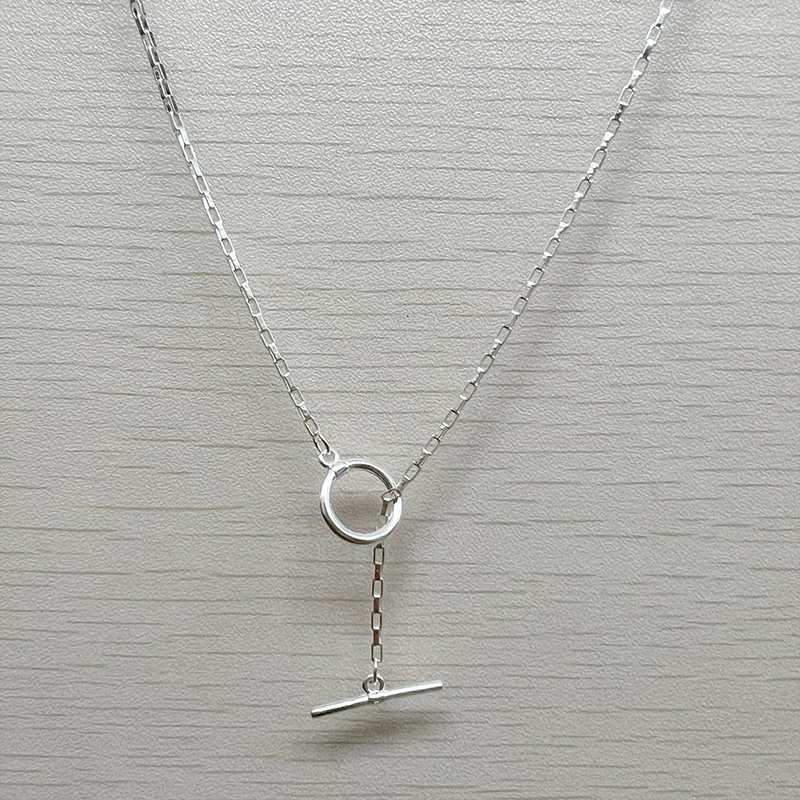 ใหม่โซ่ทอง18เค ส925สร้อยคอเงินแท้แนวโน้ม OT ตารางสี่เหลี่ยม1.5มมกล่องหัวเข็มขัดโซ่หญิงสั้นวงกลมโซ่กร