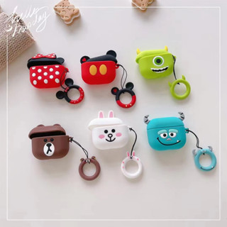 เคสหูฟัง กันลื่น กันน้ํา ลายสัตว์น่ารัก พร้อมสายโซ่คล้อง สําหรับ AirPods 1 2 Pro Pro 2 3