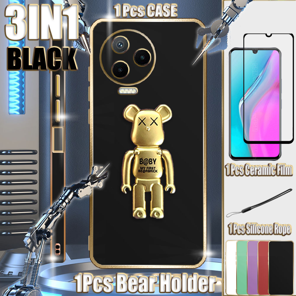 3 In 1 สําหรับ Infinix Note 12 2023/Note 12 Pro 4G/X676C/X676B/Note 20 ขอบตรงเคสไฟฟ้าพร้อมฟิล์มเซราม