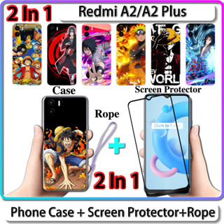 2 IN 1 เคส สําหรับ Redmi A2 A2 Plus เคส พร้อมกระจกนิรภัยโค้ง เซรามิค ป้องกันหน้าจอ นารูโตะ และการออกแบบ One Piece