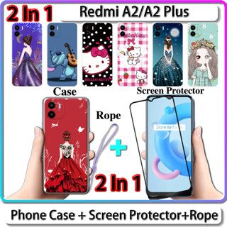 2 IN 1 เคส สําหรับ Redmi A2 A2 Plus เคส พร้อมกระจกนิรภัยโค้ง ป้องกันหน้าจอเซรามิค สําหรับเด็กผู้หญิง และคิตตี้