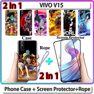 2 IN 1 เคส สําหรับ VIVO V15 เคส พร้อมกระจกนิรภัยโค้ง ป้องกันหน้าจอ เซรามิค นารูโตะ และการออกแบบชิ้นเดียว