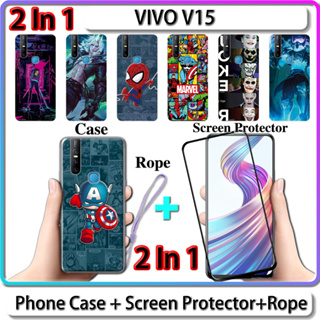 2 IN 1 เคส สําหรับ VIVO V15 เคส พร้อมกระจกนิรภัยกันรอยหน้าจอโค้ง เซรามิค LOL และการออกแบบฮีโร่