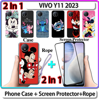 2 IN 1 เคส สําหรับ VIVO Y11 2023 เคส พร้อมกระจกนิรภัย โค้ง เซรามิก ป้องกันหน้าจอ การออกแบบที่แข็งแกร่ง และมินนี่