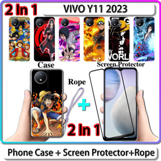 2 IN 1 เคส สําหรับ VIVO Y11 2023 เคส พร้อมกระจกนิรภัยโค้ง เซรามิค ป้องกันหน้าจอ นารูโตะ และการออกแบบ One Piece