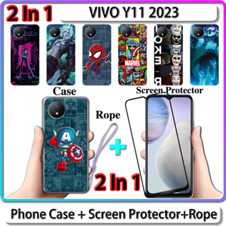 2 IN 1 เคส สําหรับ VIVO Y11 2023 เคส พร้อมกระจกนิรภัย โค้ง เซรามิก ป้องกันหน้าจอ การออกแบบ LOL และฮีโร่