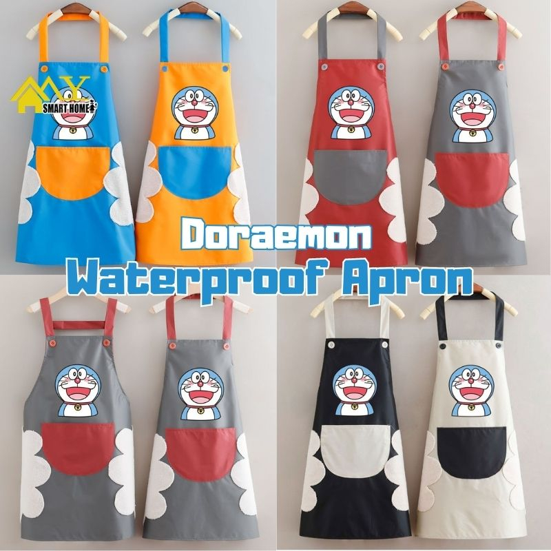 [With Hand Towel] 围裙 ผ้ากันเปื้อน ผ้าออกซ์ฟอร์ด แขนกุด กันน้ํา ลายโดราเอมอนน่ารัก สีสันสดใส สําหรับเชฟบาร์บีคิว เบเกอรี่ Doraemon Sleeveless Waterproof Cute Kitchen Chef BBQ Cooking Baking Apron Colorful Oxford Hanging Neck and Wiping Hands Apron 牛津防水挂脖围裙