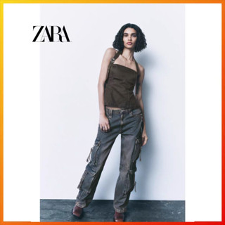 Zara ใหม่ เสื้อท็อปส์ ติดกระดุมหอคอย และกระโปรงกางเกง สําหรับผู้หญิง