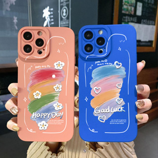 เคสป้องกันโทรศัพท์มือถือ ขอบสี่เหลี่ยม ลาย Happy Day สําหรับ iPhone 14 Plus 13 Pro Max 12 iPhone 11 XR 8 7 SE 2022