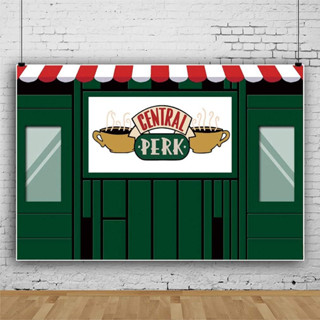 ฉากหลังไวนิล ลายการ์ตูน Perk Storefront ขนาด 7x5 ฟุต สีเขียว อุปกรณ์ประกอบฉาก สําหรับถ่ายภาพวันเกิดเด็ก