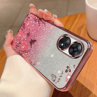 เคสโทรศัพท์มือถือ ซิลิโคนนุ่ม ใส ลายดอกไม้ ประดับพลอยเทียม สําหรับ OPPO Reno10 Reno10 Pro Reno8 5G Reno7 4G Reno 5 Reno6 5G Reno4 4G Reno6 Z